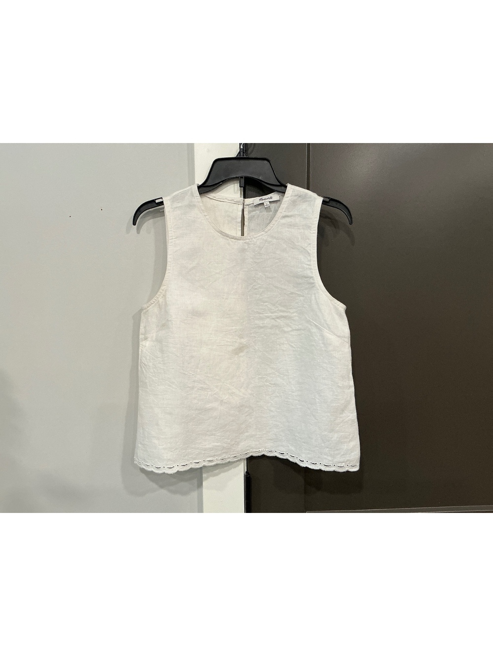 Madewell Women's White Linen Sleeveless Top with Eyelet Trim, Size Small NWOT